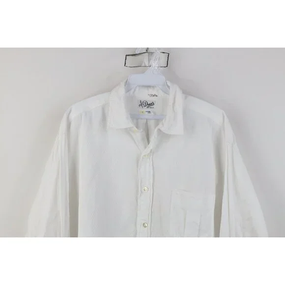 Vtg 50s Streetwear Mens Large Brocade Cotton French Cuff Button Shirt White USA